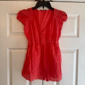 Love Squared Coral Textured Dot Blouse